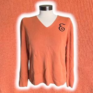 Monogramed E Coral V-Neck Sweater